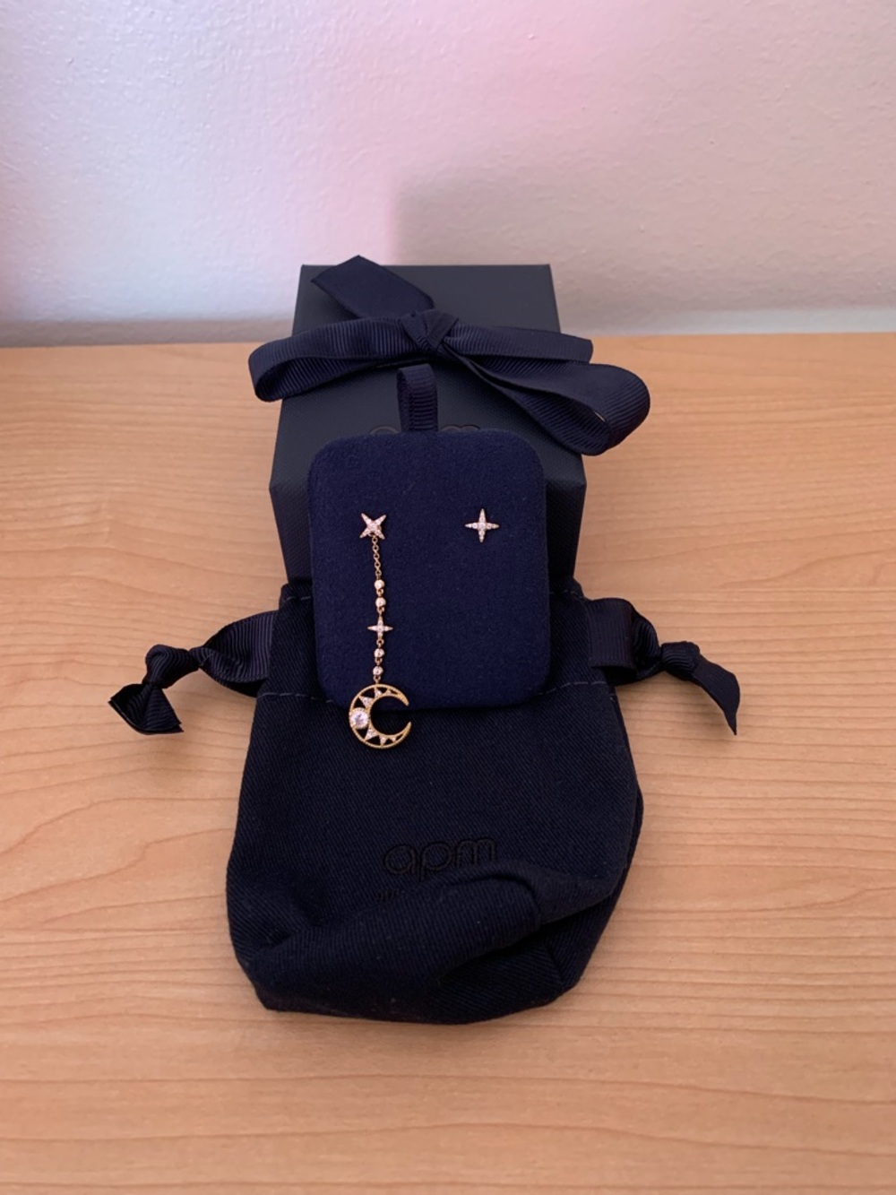 APM Monaco Gold Star & Moon Asymmetrical Earrings